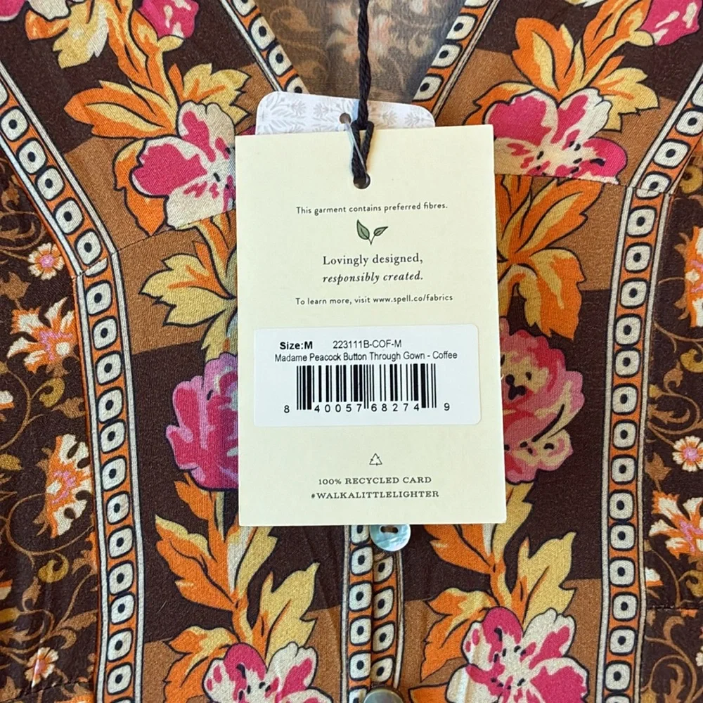 NWT💫Exclusive💫 Spell/Free People Madame Peacock Button Thru Gown in Coffee med - Picture 7 of 12